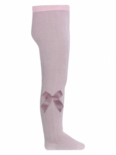 Collants canelados de menina com laço comprido de veludo Pink