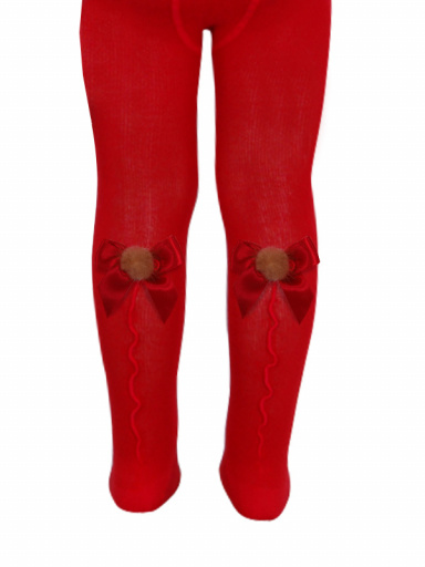 Collants com costura atrás e laço com pom pom Red