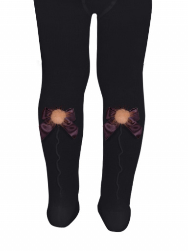 Collants com costura atrás e laço com pom pom Navyblue