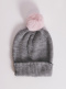 Gorro liso con pompón pelo (1-4 años) Grey-Pink