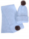 Gorro e cachecol canelado com pompom de pele (3-8 anos) Lightblue